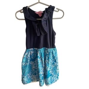 Lilly Pulitzer Girls Blue White Floral Ruffle Tank Top Sleeveless Dress Sz S 4/5